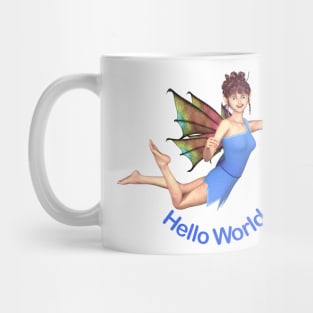 hello world elf fairy faerie flying on dragon wings newborn baby Mug